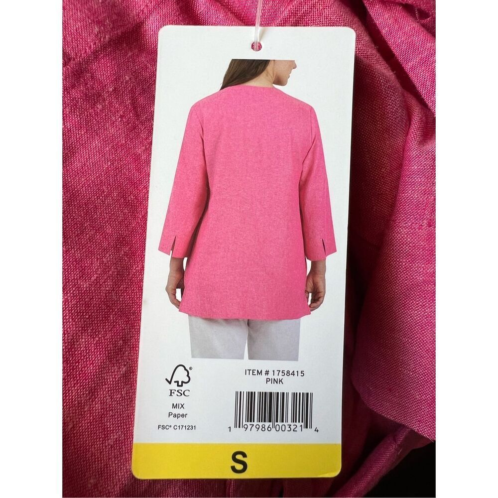 LANDS’ END Linen Tunic Women’s Size Small Hot Pink Split Neck Pockets NWT Top - Picture 10 of 14